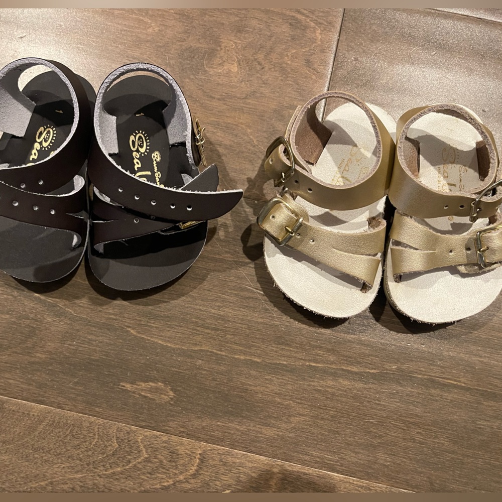 Sea Wees sandals. 2 pairs. dark brown and gold